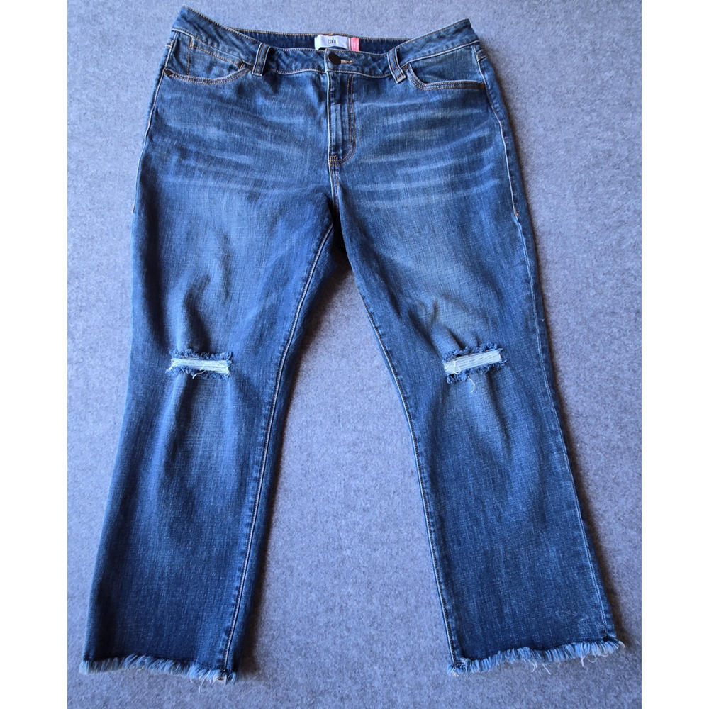 Cabi Women's Jeans High Cropped Straight Distressed Unhemmed Size 16 (35x24)